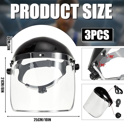 Copkim 3 Pack Safety Face Mask Shield for Grinding Clear Full Face Impact Resistant Safety PET Full Impact Resistant Mask Shield for Work Construction Cutting (0.03 Inch,Black)