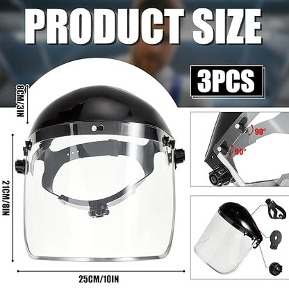 Copkim 3 Pack Safety Face Mask Shield for Grinding Clear Full Face Impact Resistant Safety PET Full Impact Resistant Mask Shield for Work Construction Cutting (0.03 Inch,Black)