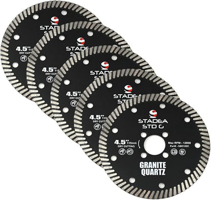 Stadea SBD112C Diamond Saw Blade 4.5-Inch Continuous Turbo Dry Cutting - Cuts Granite Quartz Quartzite, Fits Grinder, Saw Cutter, 8 MM Segments - Pack of 5