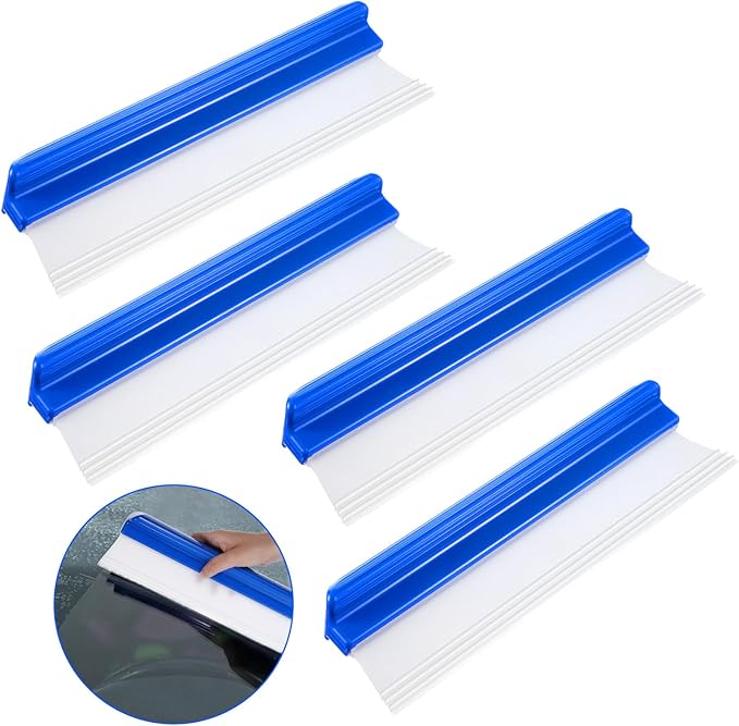 SHENLIU 4 Pack Car Squeegee, 12 inch Flexible Car Water Scraper Tool Silicone Window Squeegee for Cars Window Glass Home Washing & Wiping Glass, Mirror & Shower Doors, Blue