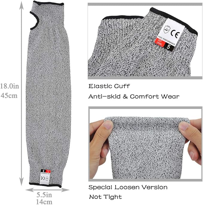 Cut Resistant Sleeves Level 5,18 inch Long Breathable Soft Cut Proof Flexible Arm Protectors for Thin Skin and Bruising,Protective Safety Arm Sleeve with Thumb Hole for Garden fixing Repair Work