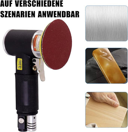 Mini Air Sander,Random Orbital Air Sander Kit,Mini Pneumatic Sander for auto sanding tools kits with 1/2/3inch Polishing Sponge & Wool Pads Sandpapers (1"2"3" Buffer&Sander Kit)