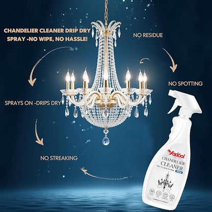 Yadool Chandelier Cleaner Drip Dry Spray No Wipe, Spray Away Dust Remover for Crystal Shiny, Glass, Figurines & Fine Collectibles, Shines Bright, Spotless & Streak-Free - 16.92 Fl Oz