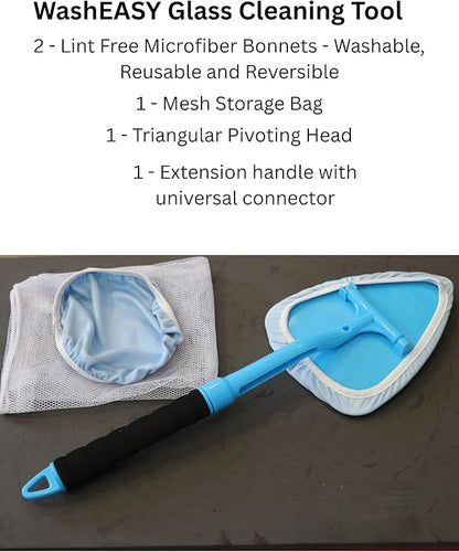 Pro Glass Windshield Cleaner Tool, Kit - Extendable 20" Handle, Pivoting Head, Detailing Autos with 2 Reusable Lint Free Microfibers, Storage Bag for Auto Windshield, Cars, Trucks, RV's