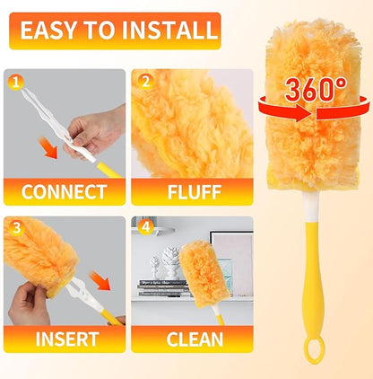 36 Count Heavy Duty Duster Refills for Swiffer Dusters with 1 Handle, 360° Multi-Surface Larger Size Feather Duster, Disposable Duster Kit for Cleaning Home, 4X Microfibers, Unscented