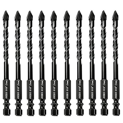 10pc 3/16” Black Ceramic Drill Bit Eccentric Drill Bit Set, 5mm Masonry Drill Bit Sets Concrete Drill Bit for Glass,Brick,Plastic,Cement,Wood,Ceramic,Metal,Marble.