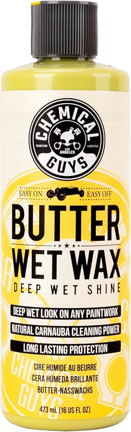 Chemical Guys Butter Wet Wax - Deep Wet Shine Car Wax for Cars, Trucks, SUVs, RVs, and More, Easy On/Off Liquid Formula, Banana Scent - 16 fl oz