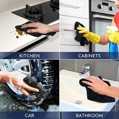 GLIMGLINT Black Microfiber Cleaning Cloth, 150 Pack Cleaning Rags, Cleaning Towels with 3 Color Assorted, 14"X12"