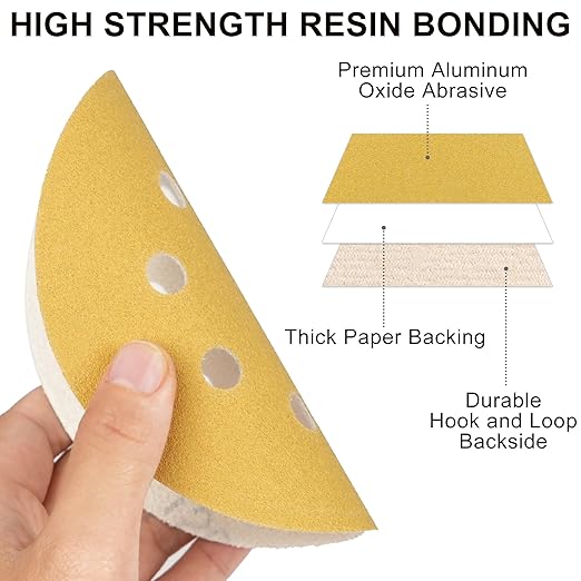 LotFancy 100 PCS 120 Grit Sandpaper, 5 Inch 8 Hole Sanding Disc Aluminum Oxide, Orbital Sander Sandpaper for Stripping Paint, Sand Paper for Wood, Plastic, Rust Removal, Random Orbital Sander Pads