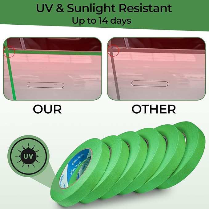 12 Rolls Automatic Refinish Masking Tape,0.7 Inch x 60 Yds Green Cars Vehicles Auto Body Paint Tape No Residue,Heat Resistant Removable Automotive Painting Tape Bulk for Paint Booth,Totally 720 Yards