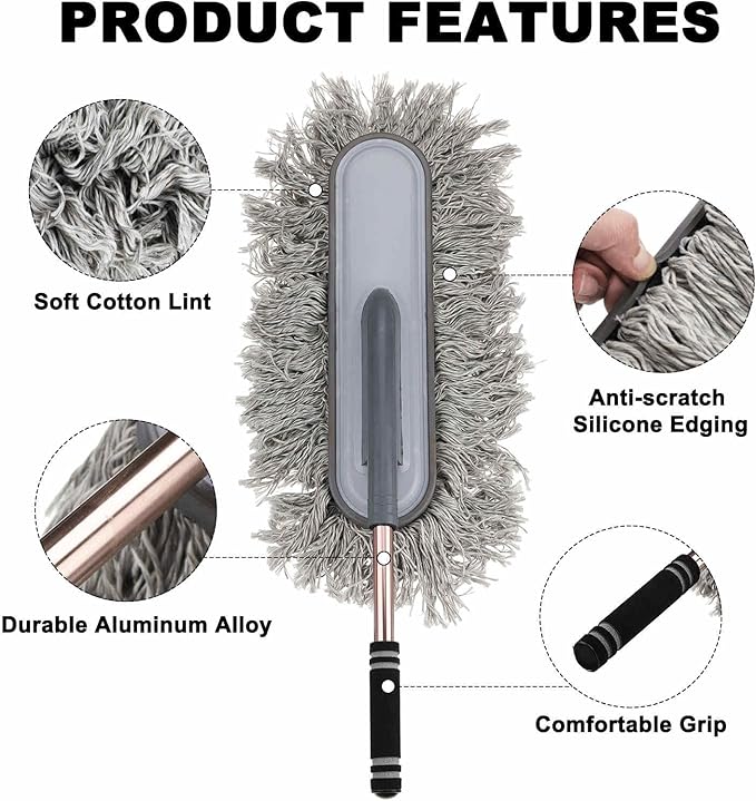 HARFINGTON Car Duster Brush Exterior Scratch Free Car Cleaning Brush High-Density Soft Auto Detailing Tool with Retractable Handle for Car SUV Truck Motorcycle Home Cleaning