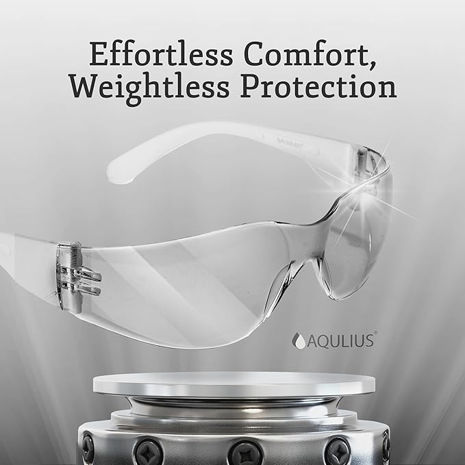 Aqulius Safety Glasses - Anti-Fog Eye Protection for Shooting - Scratch-Resistant Protective Eyewear for Construction - Bulk Safety Glasses with Side Shields - Clear Frame, Pack of 24, Unisex