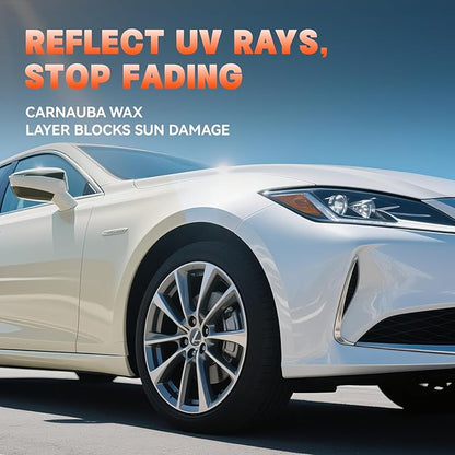 WEICA White Car Wax - Anti-Yellowing + UV Defense | Clear Coat Protection | 180g with Sponge& Microfiber Towel