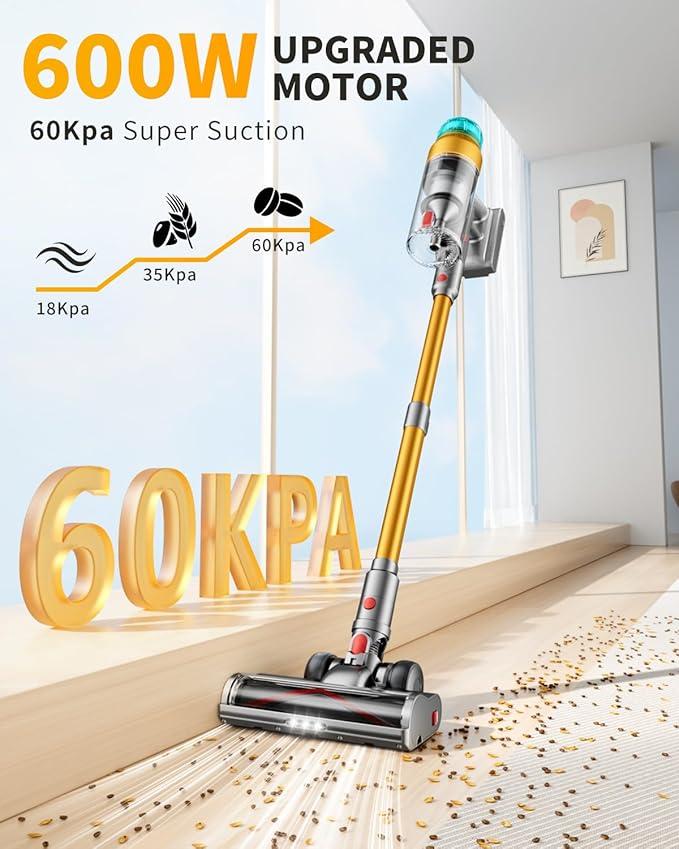 MBYULO Cordless Vacuum Cleaner for Home 680W 60Kpa Upgraded Powerful Stick Vacuum Up to 75Mins, Anti-Tangle & Wall Mount Charging, 8 in 1 Lightweight Vacuum Cleaners for Home/Pet Hair/Carpets/Floors
