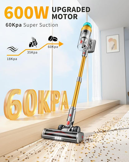 MBYULO Cordless Vacuum Cleaner for Home 680W 60Kpa Upgraded Powerful Stick Vacuum Up to 75Mins, Anti-Tangle & Wall Mount Charging, 8 in 1 Lightweight Vacuum Cleaners for Home/Pet Hair/Carpets/Floors
