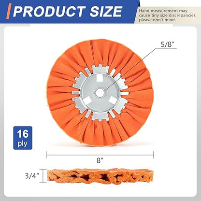 QZATTCAEN 8" Orange Airway Buffing Wheel,5/8'' Arbor Hole,16 Plys/Medium Polishing for Angle Grinder,2PCS