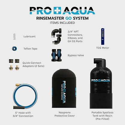 PRO+AQUA RinseMaster Go | Portable Spotless 1,100 Gallon Deionizer Spot-Free System for Car & RV Wash, Auto Detailing, High Capacity Spotless Rinse for All Vehicles, Trailers, Motorcycles, Boats