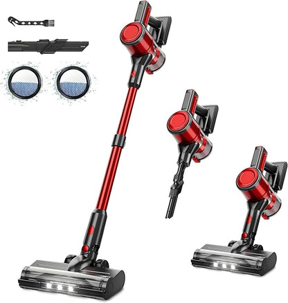 BSNAW Cordless Vacuum Cleaner for Home - Lightweight, Stick Vacuum Clean with Rechargeable Battery, Max 45Mins Runtime, 8 in 1 Handheld Vacuum for Hardfloor & Carpets Pet Hair, Red&Black