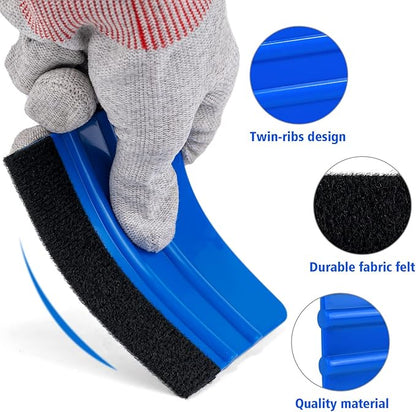 NEWISHTOOL 100 PCS Felt Squeegee for Vinyl - Flexible Plastic Squeegee with Fabric Felt for Vinyl Wrap Application, Bubble Removal, Sign Making, Graphic Decal Installing & Car Wrapping Scraper Tool