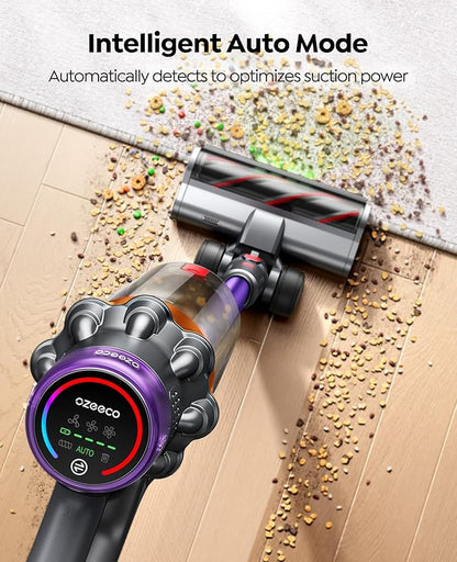 ozeeco Cordless Vacuum Cleaner, 600W/50KPA/65Mins Vacuum Cleaners for Home, Self-Standing Stick Vacuum with Wall Mount Charging and Auto Mode, Handheld Vacuum for Pet Hair/Carpet/Floor