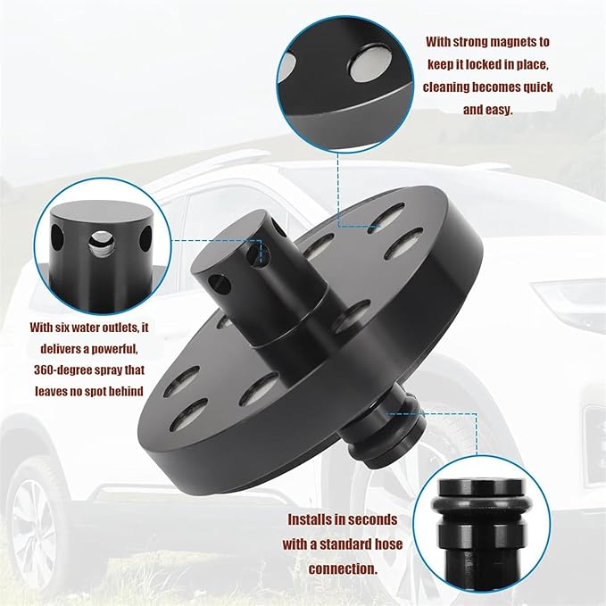 Magnetic Chassis Cleaner Flusher Kit (Includes Wash Mitt) for Standard 0.61” Garden Hose & Pressure Washers, 360° Magnetic Undercarriage Cleaner with 6 Nozzles, for Truck, SUV, Off-Road (3pc)