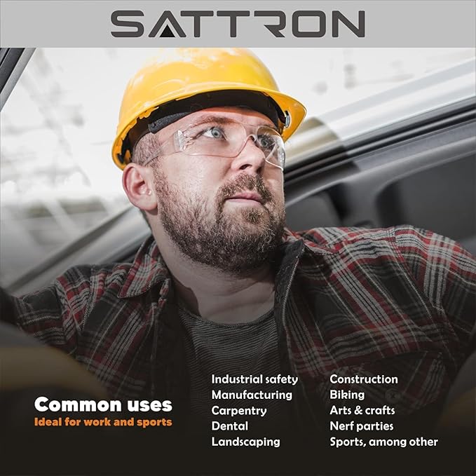 SATTRON Clear Safety Glasses Bulk of 24, ANSI Z87.1 Eye Protection for Women Men, Scratch & Impact Resistant Protective Glasses, Ideal for Lab, Construction, Shooting