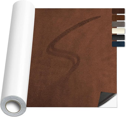 Suede Repair Patch, 8x79 inch Large Faux Suede Leather Fabric，Self-Adhesive Fabric Patches for Furniture, Couch, Sofa, Car Interior, Shoes, Hand Bag, Jewelry Boxes ﻿ (Brown)