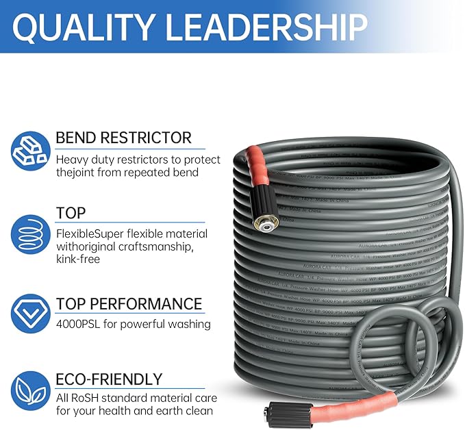 Pressure Washer Hose 100FT 1/4", Kink Resistant Power Washer Hose Compatible with M22 Fittings, Replacement For Most Brand Pressure Washers, 4000 PSI, Grey