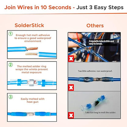 50 Pieces Waterproof Solder Seal Wire Connectors Kit, Electrical Insulated Wire Splice Heat Shrink Wire Connectors with 4 Gauges - 12-10, 16-14, 22-18, 26-24 AWG