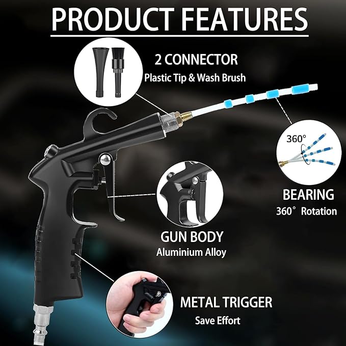High Pressure Car Cleaning Gun Detailing Interior Dryer Air Blow Gun,Car Cleaning Tools,Air Gun for Compressor Quickly Removes Dirt and Dust Works with Air Compressor
