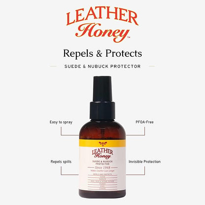 Leather Honey Suede Protector Spray: NonToxic, Non-aerosol Water and Stain Repellent. Protect Suede & Nubuck Shoes, Uggs, Boots, Furniture, Jackets, Bags & Apparel, 4oz