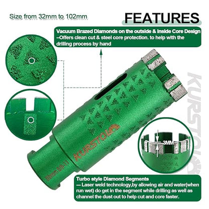 KURSTOL Diamond Core Drill Bits - 2 Inch with 58-11 Thread Granite Hole Saw Dry or Wet Drilling Hard Stone Marble Concrete Quartz Countertop Laser Welded Masonry Coring(50mm)