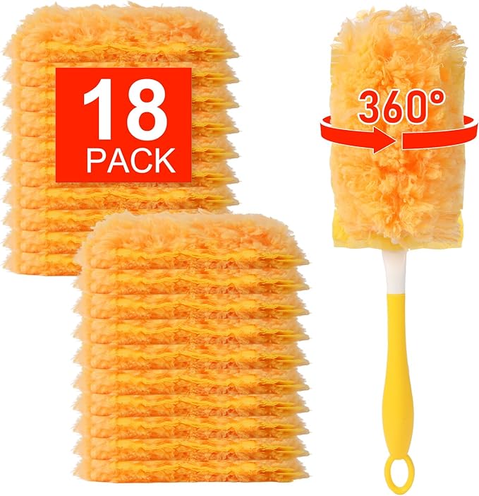 360° Heavy Duty Duster Refills for Swiffer Dusters, Multi-Surface Larger Size Duster with 4X Microfibers, Disposable Duster Refills Kit for Cleaning, Unscented, 18 Pack & 1 Handle