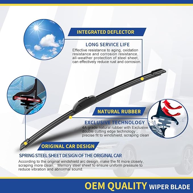 3 Wipers Replacement For 2008-2011 2012 2013 2014 2015 2016 2017 2018 2019 Toyota Highlander Windshield Wiper Blades Original Equipment Replacement - 26"/20"/12" (Set of 3) U/J HOOK