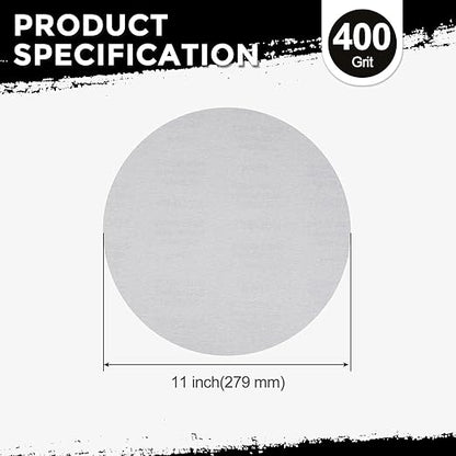 Kozelo 50 Pcs Sanding Discs 11 Inch 400 Grit Hook and Loop Random Orbital Sandpapers Suitable for Drywall Sander Wood Metal Furniture, White
