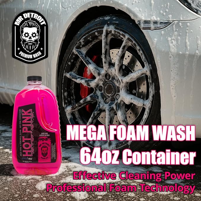 Mr. Detroit - Hot Pink Car Wash Soap 64oz Container, Ultra Snow Foam, Pressure Washer Foam Cannon Car Soap Shampoo for Cars, Trucks, Motorcycles, RVs & More, Streak-Free Exterior Wash