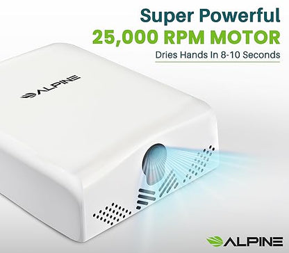 Alpine Commercial Hand Dryer with HEPA Filter, 8 Seconds Extreme Speed Electric Hand Dryer for Home Bathroom/Restaurant with Heat & Speed Control - ADA Compliant (120V White)