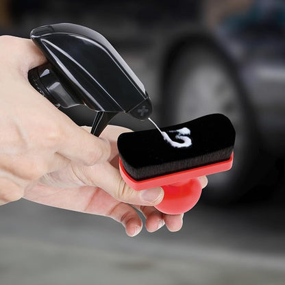 Car Tire Shine Applicator,Vegan Tire Shine Applicator with Curved Brush Head - Large Automotive Tire Dressing Applicator Brush with Storage Stand for Tire Detailing, 3.6 Inch -2pcs (Black&Red)