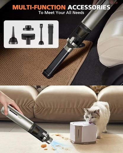 NOVARHOME Car Vacuum Portable with 16000Pa Powerful Suction, Handheld Vacuum Cordless Rechargeable Blow & Suction 4 in 1, Small Vacuum Cleaner for Car, Outdoor, Home, Office (Gold Renew)