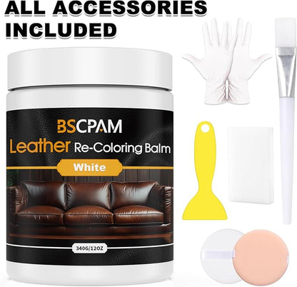 BSCPAM White Leather Recoloring Balm, 12oz Leather Color Restorer for Couches, Leather Repair Kit for Furniture, Leather Dye for Leather Fade, Leather Repair Restore car seat