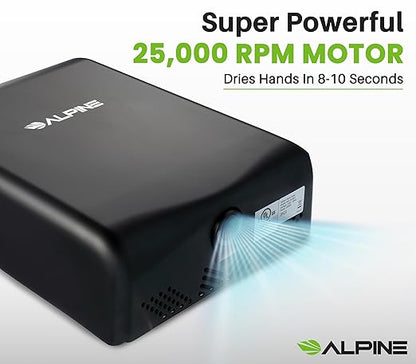Alpine Hand Dryers for Bathrooms Commercial Extreme Speed Automatic Electric Hand Dryer for Home Bathroom/Restaurant with HEPA Filter, Heat & Speed Control - ADA Compliant (120v Matt Black)