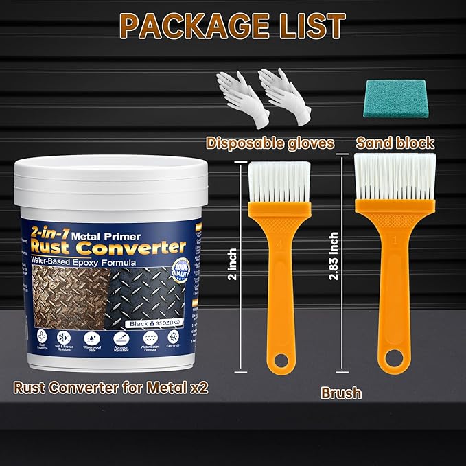 Black Rust Converter for Metal, 2-in-1 Rust Inhibitor Paint & Metal Primer Water-Based Rust Remover for Cars, Trailers, Fences, Industrial Tools, Long-Lasting Barrier 70oz