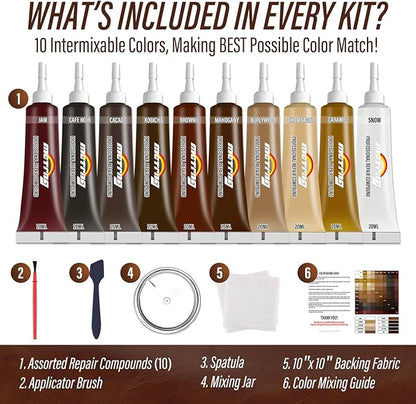 Brown Leather & Vinyl Repair Kit, Leather Repair Kit for Sofa, Jacket, Car Seats, Purse, Easily Restores Cat Scratch, Rips, Tears, Cracks, Holes on Faux, Artificial, Genuine Pleather & Any Material