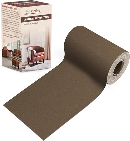 ONine Leather Repair Patch，Leather Repair Tape, 3 x 60 inches Leather Repair Patch for Furniture,Sofas, Office Chair,car Seats,Vinyl Repair Kit(Dark Khaki)
