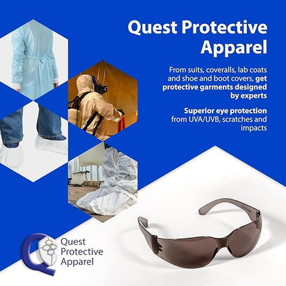 Quest Protective Apparel Safety Glasses for Men and Women - Anti Fog Safety Goggles for Shooting, Lab, or Construction – Polycarbonate Eye Protection [Smoke & Pack of 4]