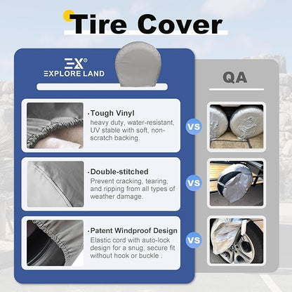Explore Land Tire Covers 4 Pack - Tough Wheel Protector for Truck, SUV, Trailer, Camper, RV Universal Fits Tire Diameters 23-25.75 inches, Charcoal