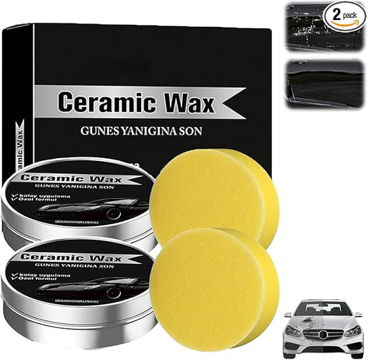 2PCS Titanium Ceramic Wax Cream for Cars,2025 Strong Protection Car Coating Polishing Wax,uto Car Scratch Repair Remover Paste Cream Paint Care Ceramic Waxes with Sponge