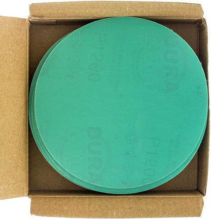 Dura-Gold Premium 5" Green Film Sanding Discs - 1200 Grit (Box of 50) - Hook & Loop Backing Sandpaper Discs for DA Sanders, Finishing Cut Abrasive, Sand Automotive Paint Car Detailing Woodworking Wood