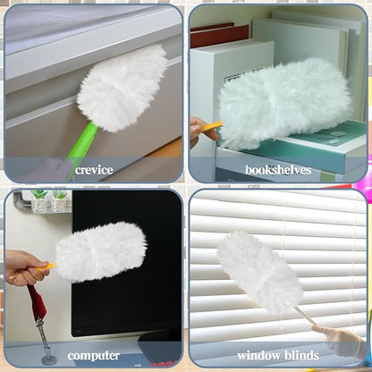 Vesici 50 Pcs Duster Refills Compatible with Swiffer Dusters Bulk Disposable Replacement Thickened with 1 Handle Heavy Duty for Cleaning, Office (White)