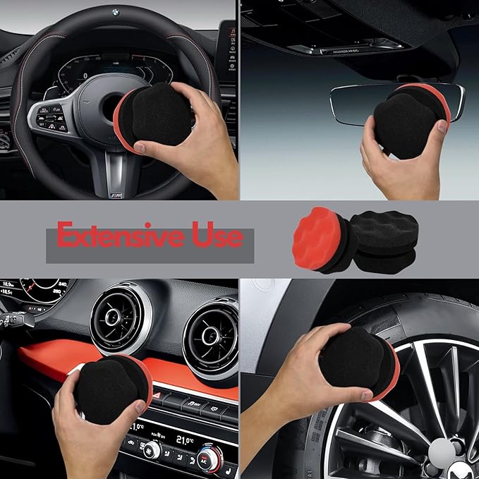 SolidSS 2 Pack Large Tire Hex Tire Shine Applicator Pads, Durable and Reusable Grip Applicator for Tire Polishing Car Cleaning (Red+Black)